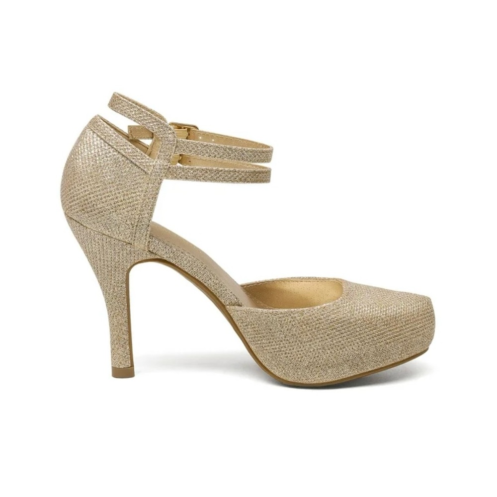 23. NEW SIZE 10 Dream Pairs Champagne Glitter Heels with Ankle Strap - Picture 2 of 7